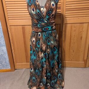 Jones Studio Teal and Brown Maxi Dress